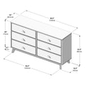Mid-century modern 6-drawer dresser illustration with measurements 60.5″ W x 16″ D x 33.5″ H (154 x 40.5 x 85 cm), six drawers and tapered legs
