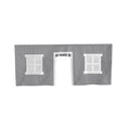 Gray playhouse cover with white window design and doorway opening.