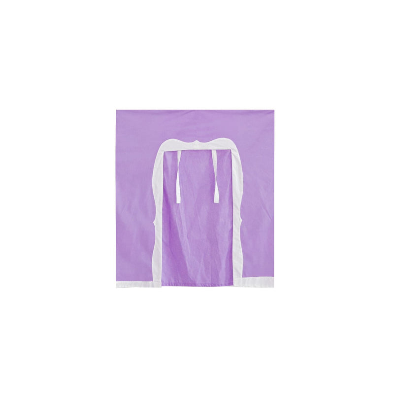 Purple Princess Castle Tent Curtain with White Trim for Playhouse Decor.
