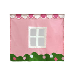 Pink and green children's tent cover with window and floral design.