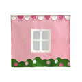 Pink and green children's tent cover with window and floral design.