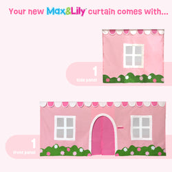 Max & Lily playhouse pink curtain set with front and side panels for kids' bedroom décor.