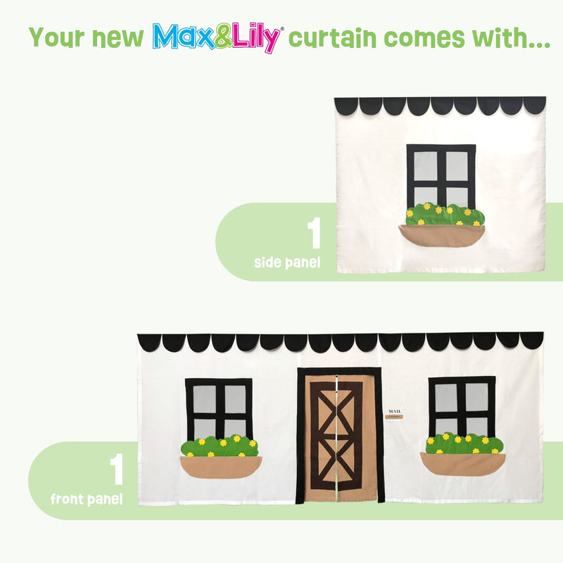 Max & Lily curtain set with flower window design, includes one side panel and one front panel.