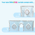 Blue Max & Lily curtain set featuring a side panel and front panel with decorative silver accents.