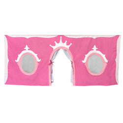 Pink princess play tent with crown design and windows.
