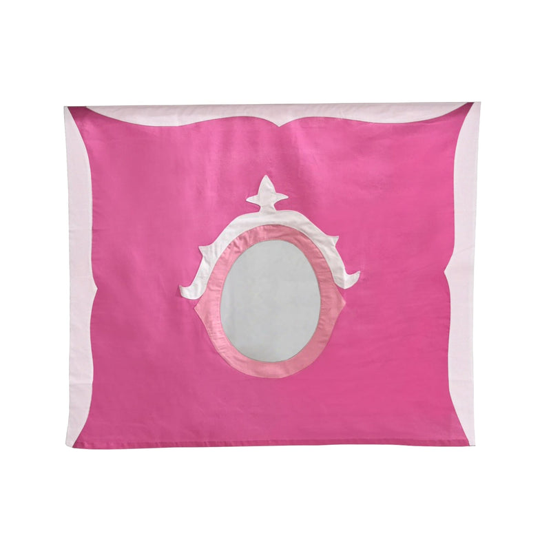 Elegant pink and white pillowcase with decorative embellishments featuring an oval central cutout design.