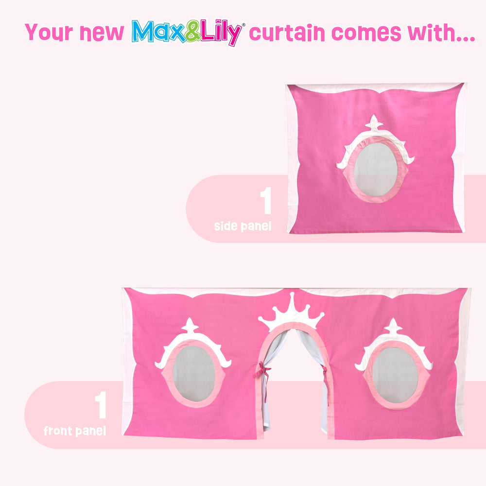 Max and Lily pink curtain set with decorative side and front panels for children's room.
