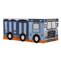 Blue truck-themed room divider for children's playroom decor.