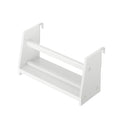 White wall-mounted two-tier shelf with horizontal rails, modern kitchen spice rack and bathroom towel storage organizer