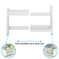 White attachable bedside tray and book rack, bed-frame-mounted shelf organizer for books, toys and bedside essentials