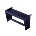 Modern navy blue wall-mounted floating shelf with integrated towel bar and metal brackets — space-saving bathroom storage solution
