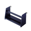 Navy blue wall-mounted two-tier shoe rack with metal mounting brackets for space-saving entryway storage