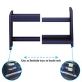 Attachable bedside tray and book rack, navy blue wooden bed frame organizer for books, phone, and glasses