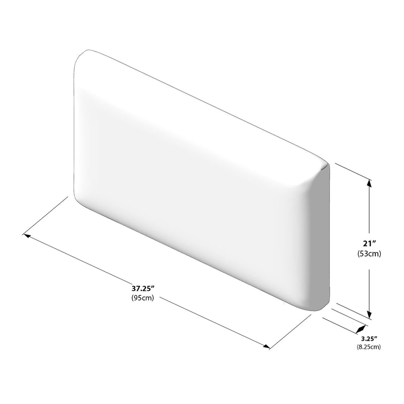 White triangular foam wedge pillow diagram with dimensions 37.25 in (95 cm) length × 21 in (53 cm) height × 3.25 in (8.25 cm) thickness — angled backrest wedge cushion for bed, sofa, or lumbar support
