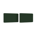 Pair of dark green rectangular fabric chair cushions with rounded corners on white background