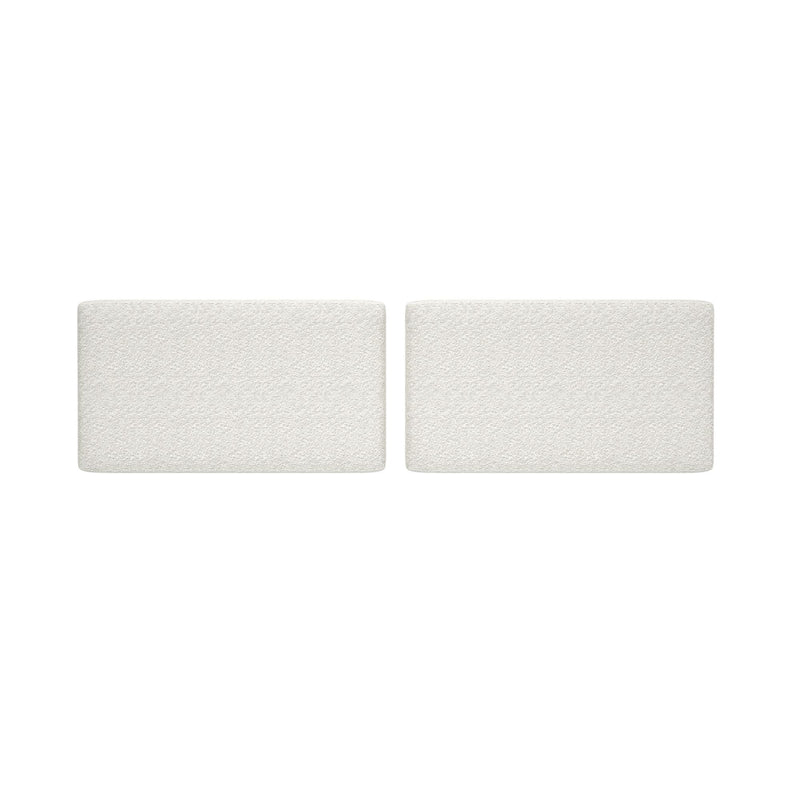 Pair of white rectangular textured seat cushions for sofa, modern replacement sofa cushions on plain white background