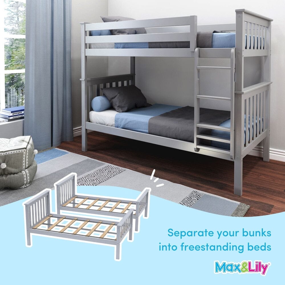 180201-121 : Bunk Beds Twin Over Twin Bunk Bed, Grey