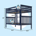 Dark navy twin-over-twin loft bunk bed with ladder and slatted guardrails, 400 lb weight capacity, dimensions 81.5 in L x 42.5 in W x 65 in H, space-saving kids' bedroom bed