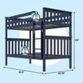 Navy blue wooden twin loft bed with ladder and guardrails, slatted frame, 65-inch height, 81.5-inch L x 43.75-inch W, 400 lb capacity, space-saving design