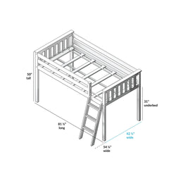 180212002022 : Loft Beds Twin-Size Low Loft With Curtain, White + Blue