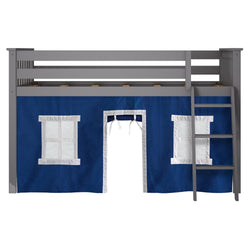 180212121022 : Loft Beds Twin-Size Low Loft With Curtain, Grey + Blue