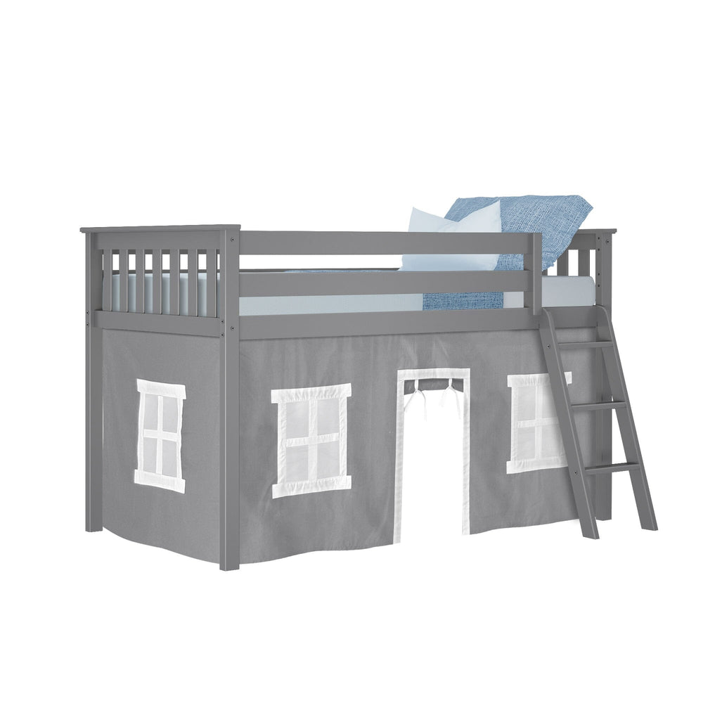 180212121054 : Loft Beds Twin-Size Low Loft With Curtain, Grey + Grey Curtain