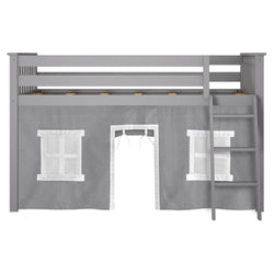 180212121054 : Loft Beds Twin-Size Low Loft With Curtain, Grey + Grey Curtain