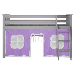 180212121061 : Loft Beds Twin-Size Low Loft With Curtain, Grey + Purple Curtain