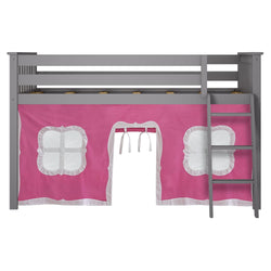 180212121078 : Loft Beds Twin-Size Low Loft With Curtain, Grey + Pink