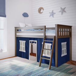 180212151022 : Loft Beds Twin-Size Low Loft With Curtain, Clay + Blue