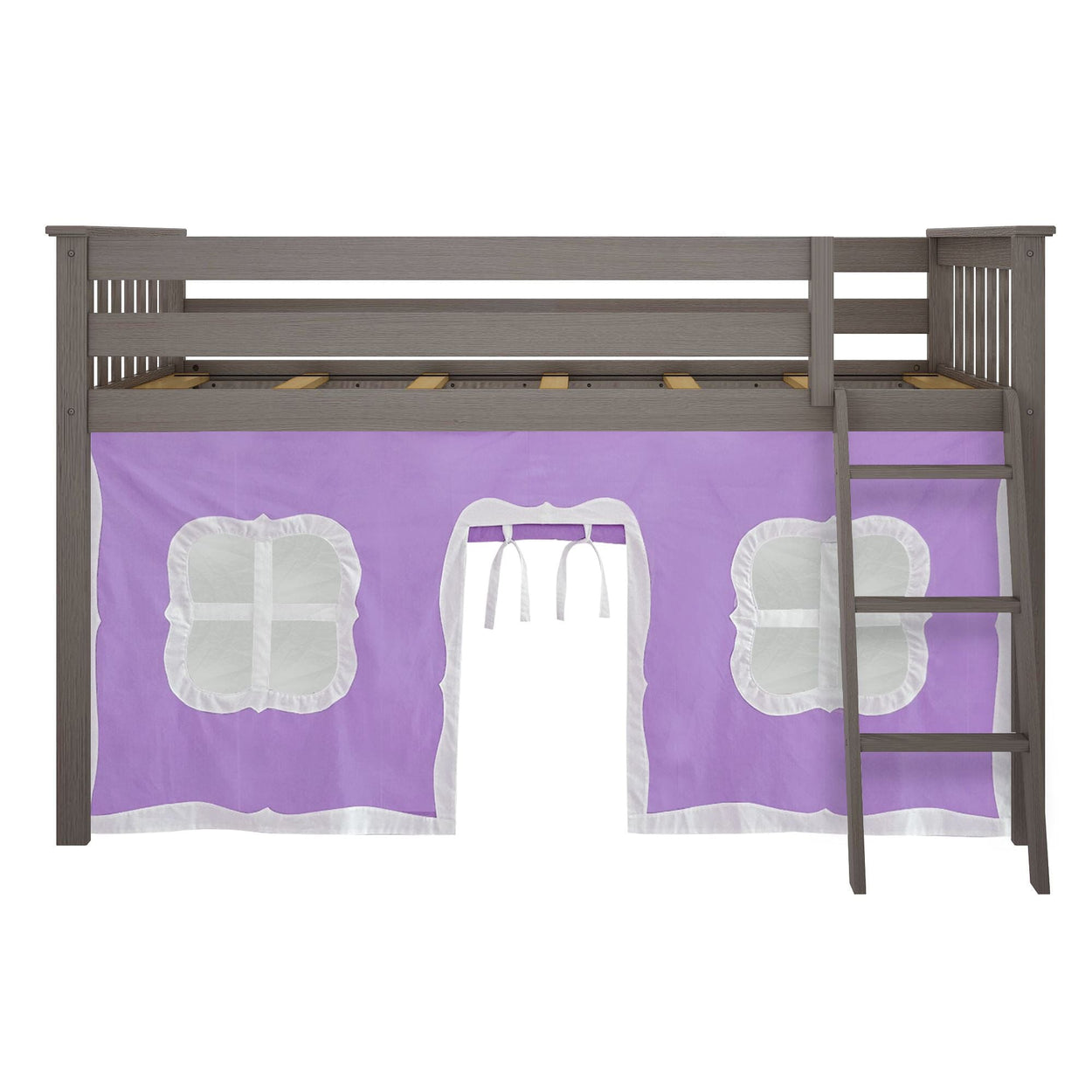 180212151061 : Loft Beds Twin-Size Low Loft With Curtain, Clay + Purple Curtain