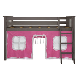 180212151078 : Loft Beds Twin-Size Low Loft With Curtain, Clay + Pink