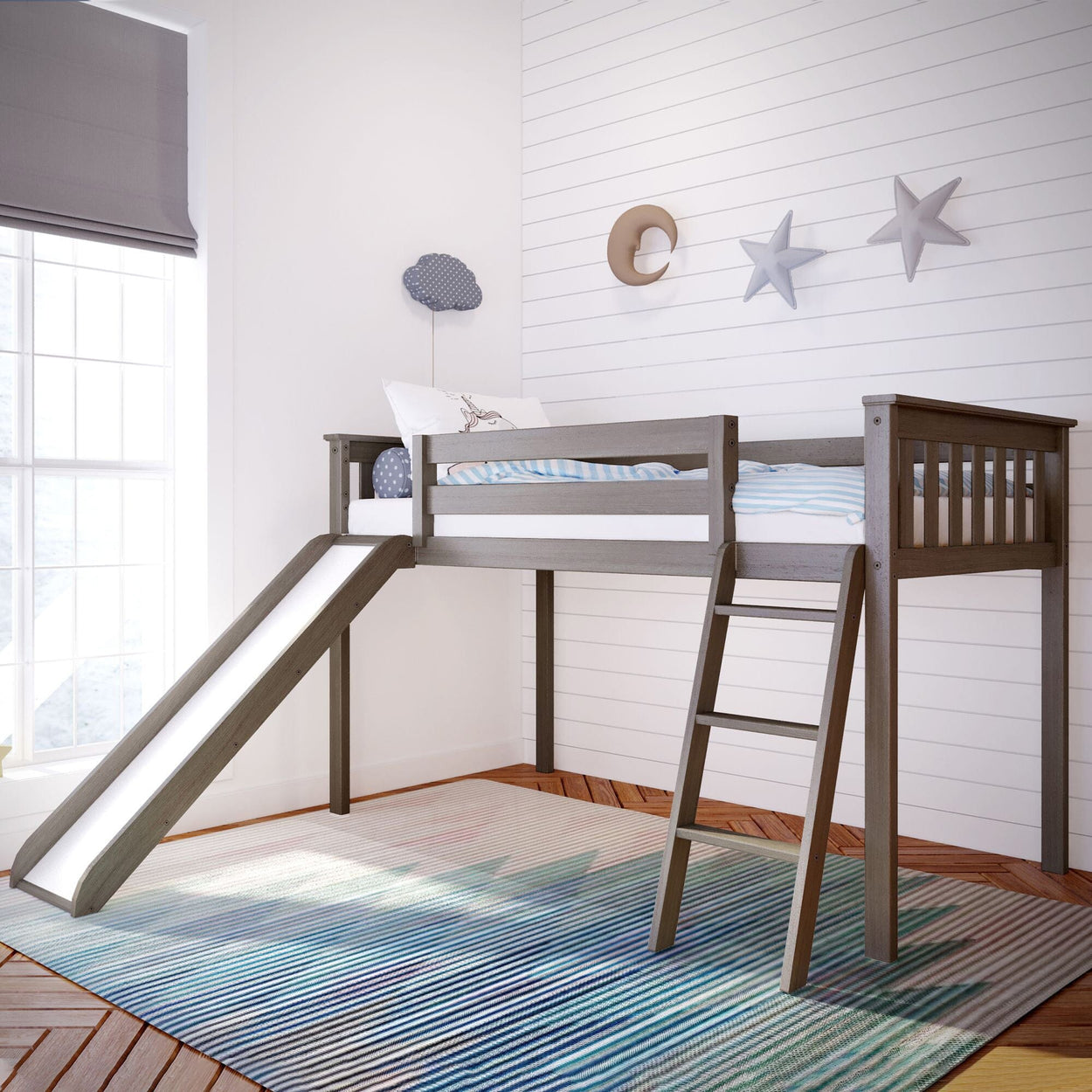 180213-151 : Loft Beds Twin-Size Low Loft with Slide, Clay
