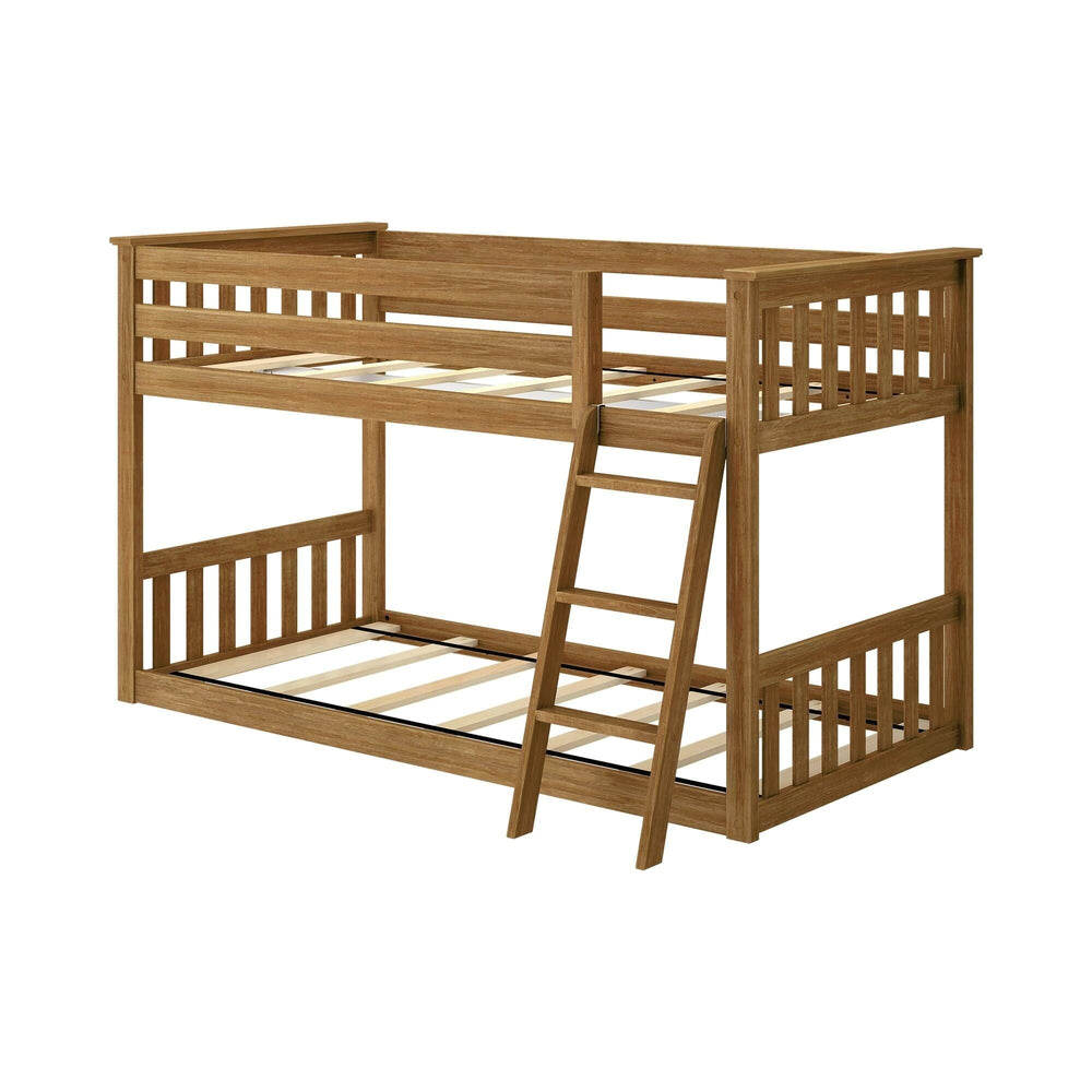 180214-007 : Bunk Beds Twin Over Twin Low Bunk Bed, Pecan