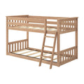 Solid natural wood bunk bed with ladder and slatted guardrails — space-saving twin-over-twin design for kids' bedroom