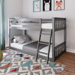 180214-121 : Bunk Beds Twin Over Twin Low Bunk Bed, Grey