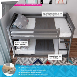 180214-121 : Bunk Beds Twin Over Twin Low Bunk Bed, Grey