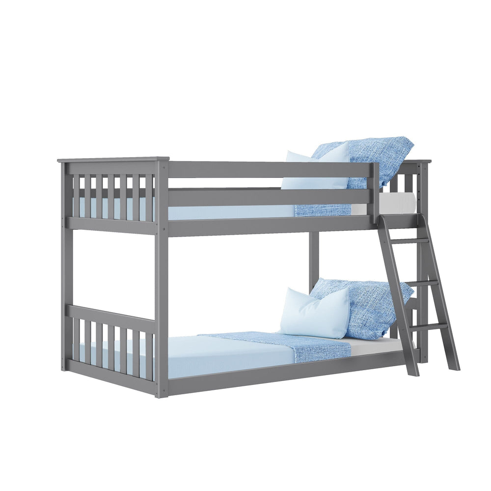 180214-121 : Bunk Beds Twin Over Twin Low Bunk Bed, Grey