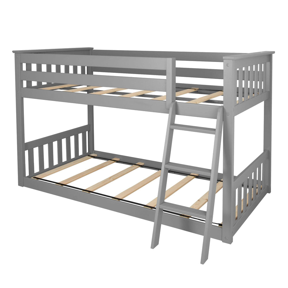 180214-121 : Bunk Beds Twin Over Twin Low Bunk Bed, Grey