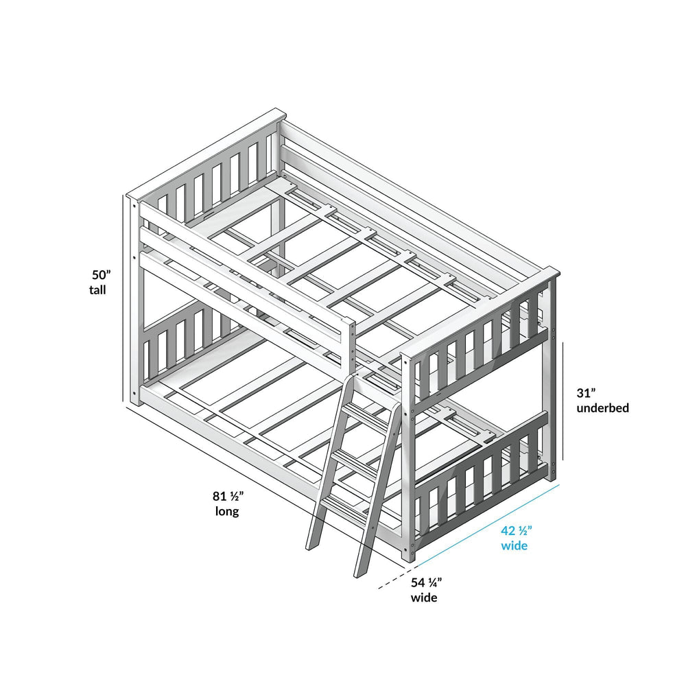 180214001054 : Bunk Beds Twin-Size Low Bunk Bed With Curtain, Natural + Grey Curtain