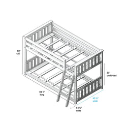 180214001054 : Bunk Beds Twin-Size Low Bunk Bed With Curtain, Natural + Grey Curtain