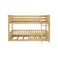 Light natural solid wood bunk bed with ladder and slatted guardrails — space-saving kids' bedroom solution