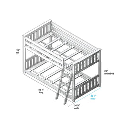 180214001309 : Bunk Beds Twin over Twin Low Bunk with Three Guard Rails, Natural