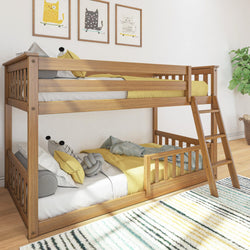 180214007109 : Bunk Beds Twin over Twin Low Bunk with Single Guard Rail, Pecan
