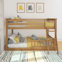 180214007109 : Bunk Beds Twin over Twin Low Bunk with Single Guard Rail, Pecan