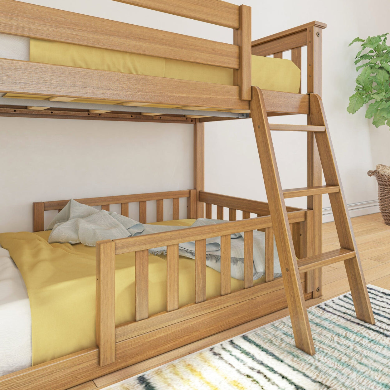 180214007209 : Bunk Beds Twin over Twin Low Bunk with Two Guard Rails, Pecan