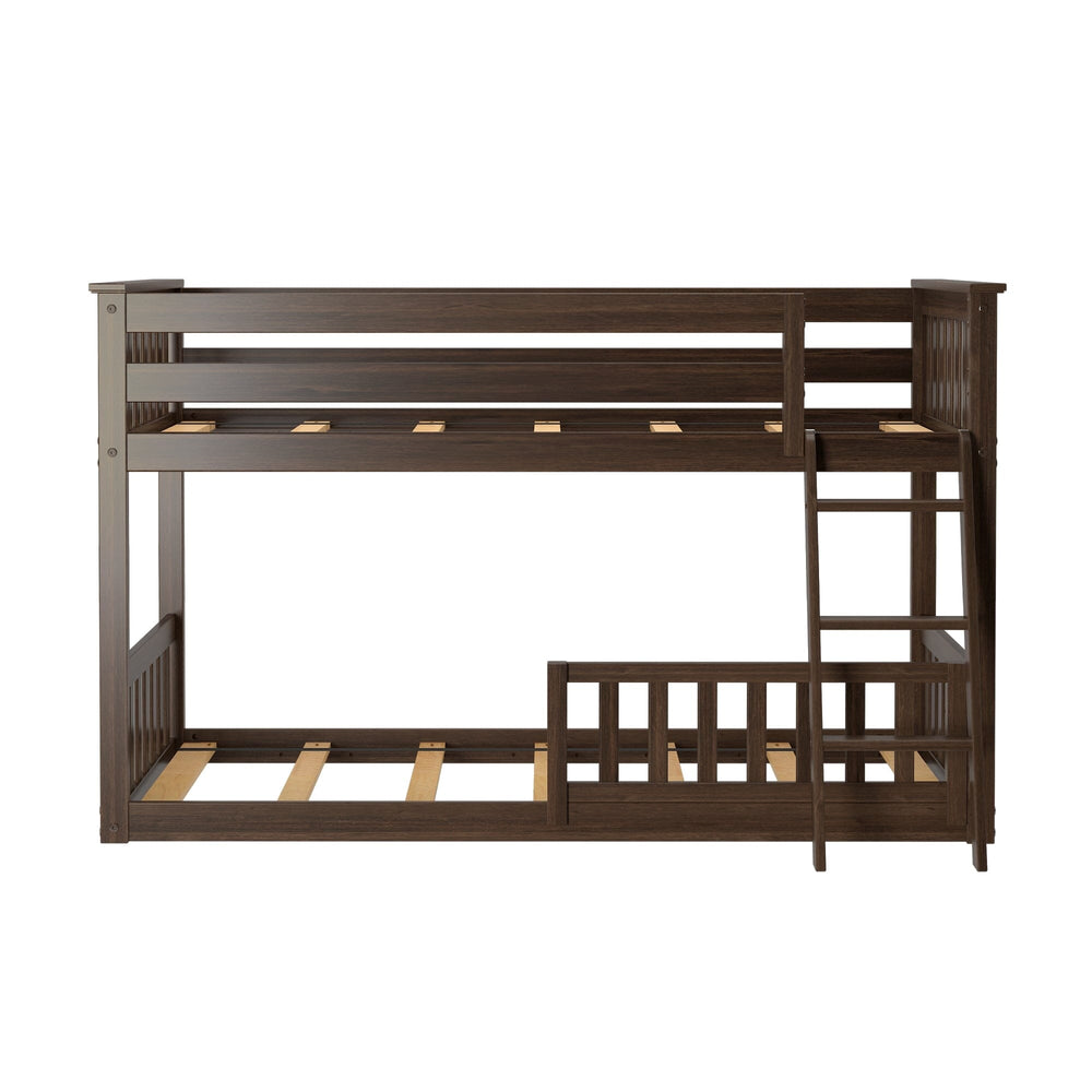 180214008109 : Bunk Beds Twin Over Twin Low Bunk With Single Guard Rail, Walnut