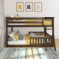 180214008209 : Bunk Beds Twin over Twin Low Bunk with Two Guard Rails, Walnut