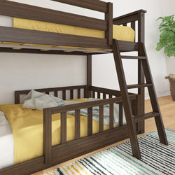 180214008209 : Bunk Beds Twin over Twin Low Bunk with Two Guard Rails, Walnut