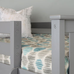180214121054 : Bunk Beds Twin-Size Low Bunk Bed With Curtain, Grey + Grey Curtain